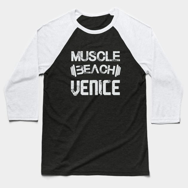 Muscle beach - Venice - California (light lettering) Baseball T-Shirt by ArteriaMix